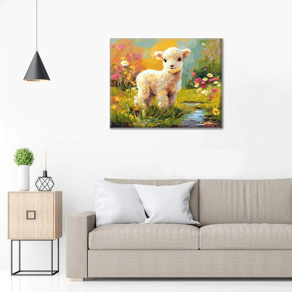 Flowers And Lamb - Paint by Numbers - Image 3